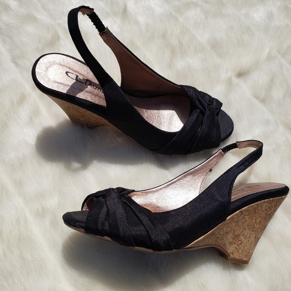CL by Laundry Shoes - Black Twist Cork Bottom Wedge Heels